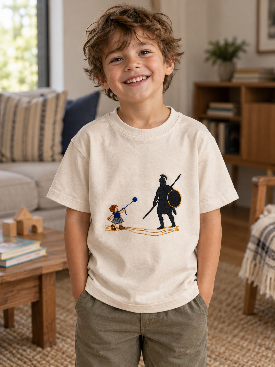 David & Goliath "Courage Over Fear" Embroidered Kids T-Shirt - Vanilla
