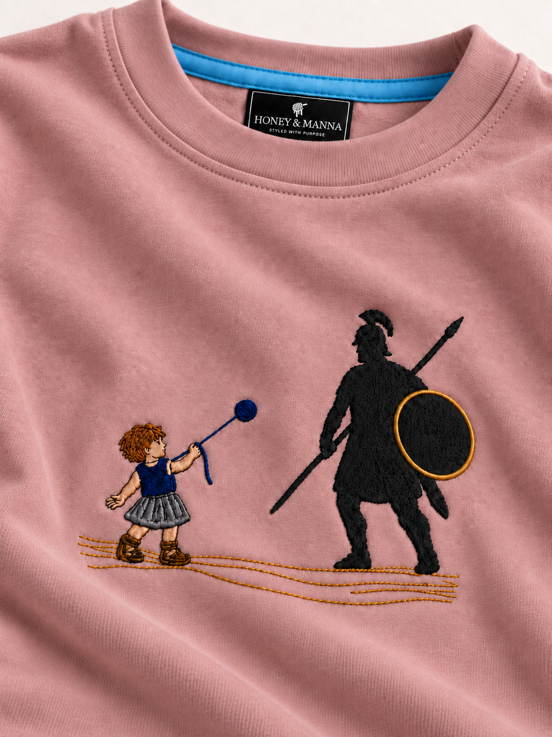 David & Goliath "Courage Over Fear" Embroidered Kids T-Shirt - Pink