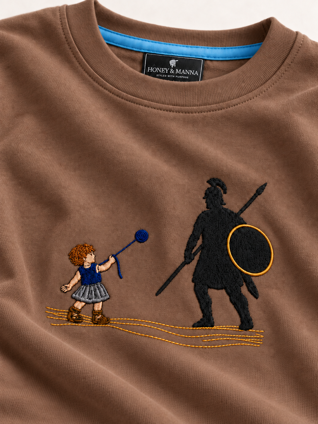 David & Goliath "Courage Over Fear" Embroidered Kids T-Shirt - Brown