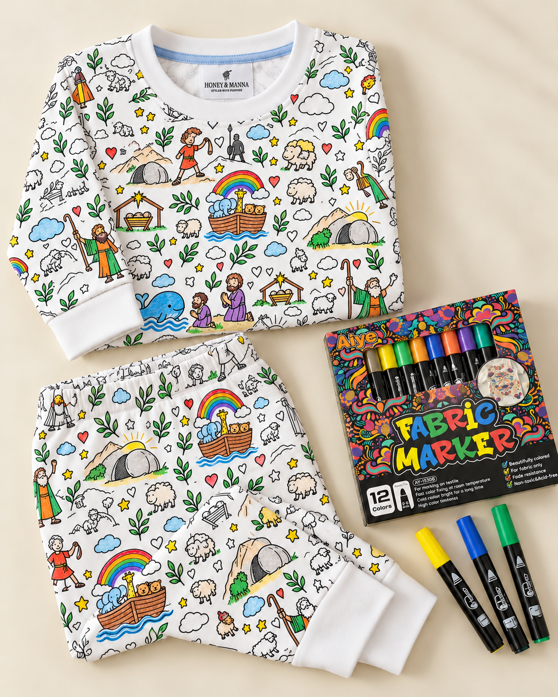 Honey & Manna “Color the Story” Bible Stories Kids Pajama Set